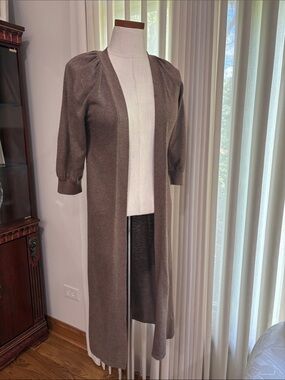 Express long light  Brown Open-Front light  Knit Cardigan puff 3/4 sleeve XXS